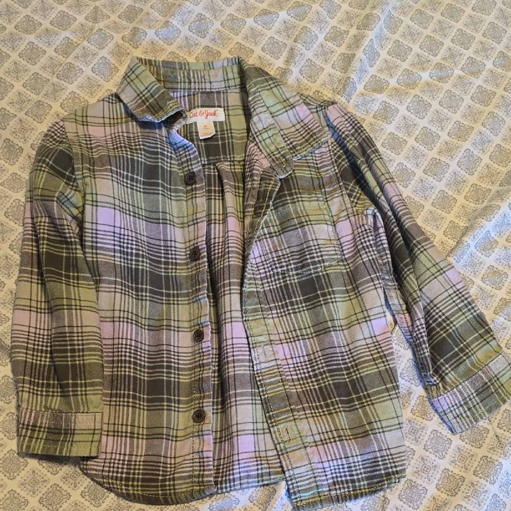 Cat & Jack Green and Purple Button Down Shirt Casual Style